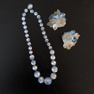 Vintage Moonglow Necklace & Art Nouveau Floral Earrings